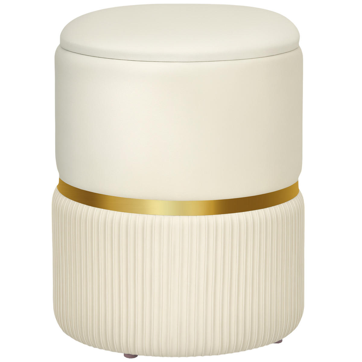 POUF DE-16435 mit Stauraum und Rippenvelours Beige - Beige, Textil (36/44/36cm) - ComfortXL