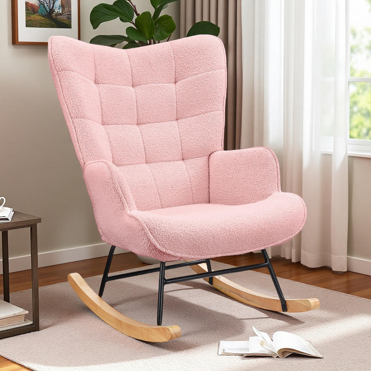 SCHAUKELSTUHL rosa teddy gesteppt wohnzimmer - Pink, Holzwerkstoff (75/92/53.5cm) - SHOPENTRA