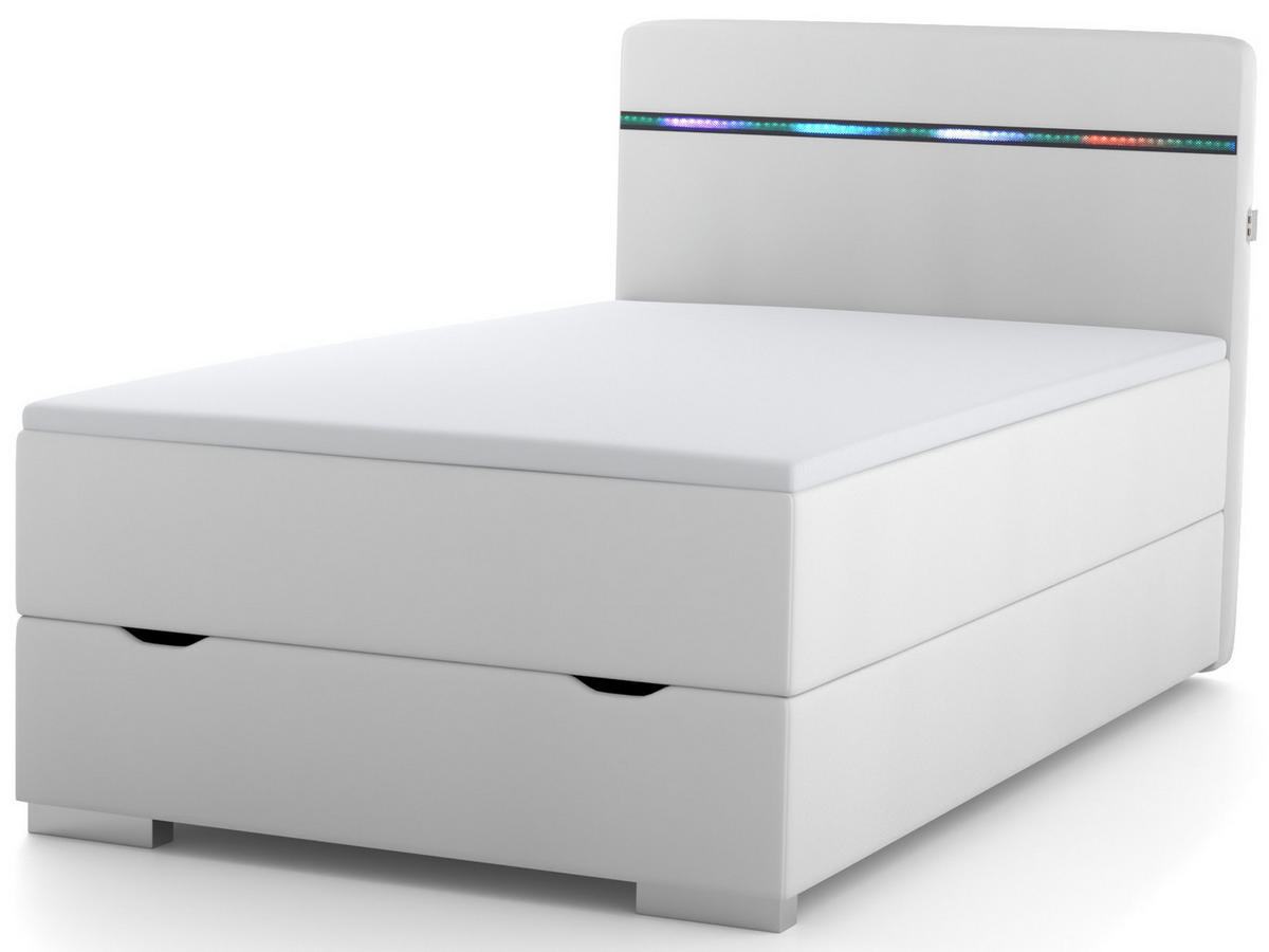 BOXBETT Monza weiß 120/200 cm LED Kunstleder - Weiß, Textil (120/200cm) - wonello