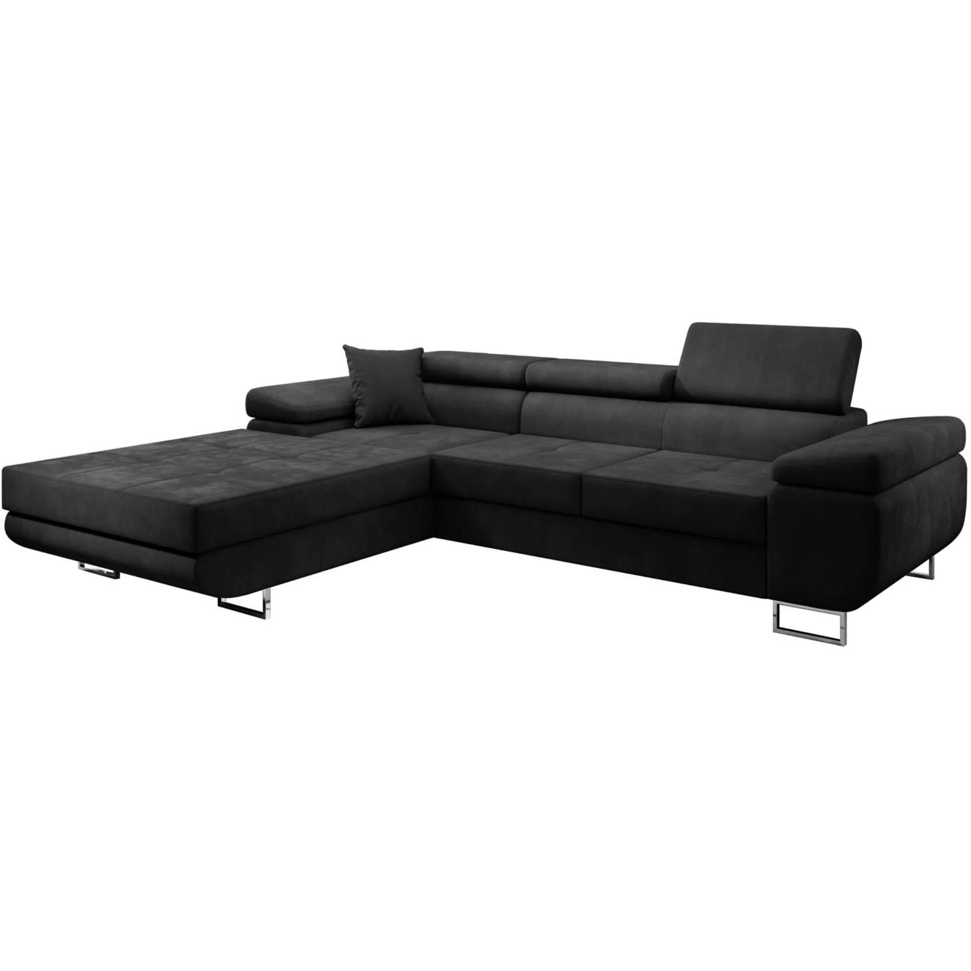 ECKSCHLAFSOFA Alons verstellbaren Kopfstützen, Dunkelgrau, links - Chromfarben/Dunkelgrau, Textil (275/203cm) - Beautysofa