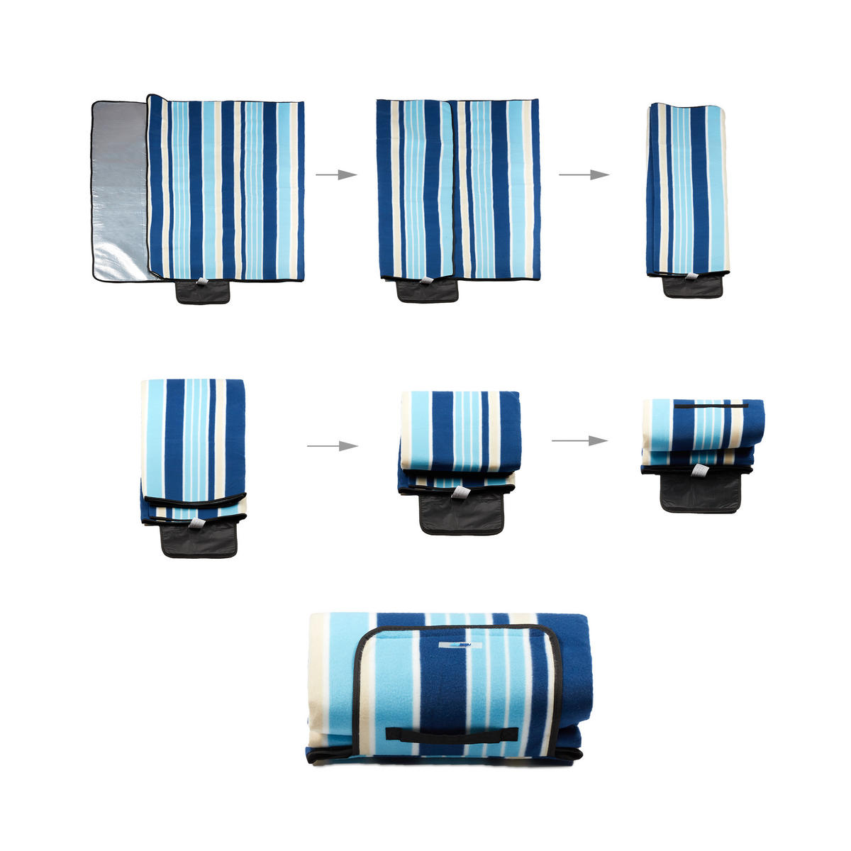 PICKNICKDECKE - Dunkelblau/Hellblau, Textil/Metall (200/200cm) - Relaxdays