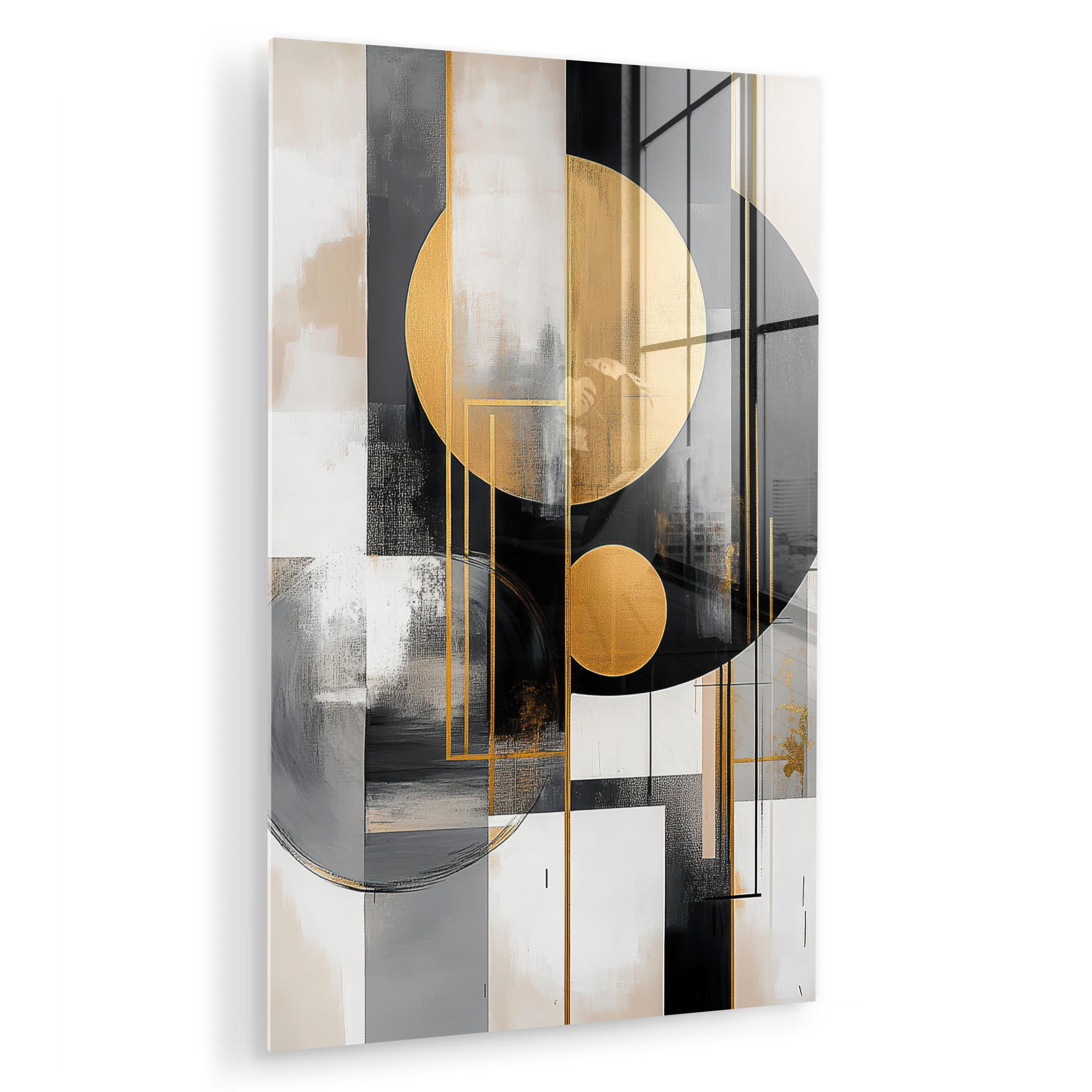 ACRYLGLASBILD Abstrakt - Gold - Silber - Formen - Ästhetisch - Modern 40x60 cm - Goldfarben, Glas (40/60cm) - MuchoWow