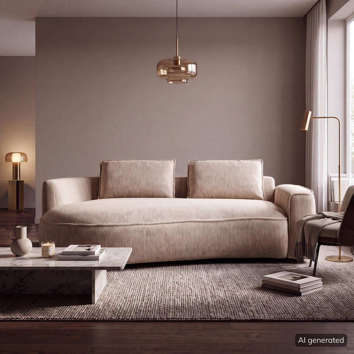 2,5-SITZER SOFA - Taupe/Schwarz, Kunststoff/Textil (217/82/146cm) - home24