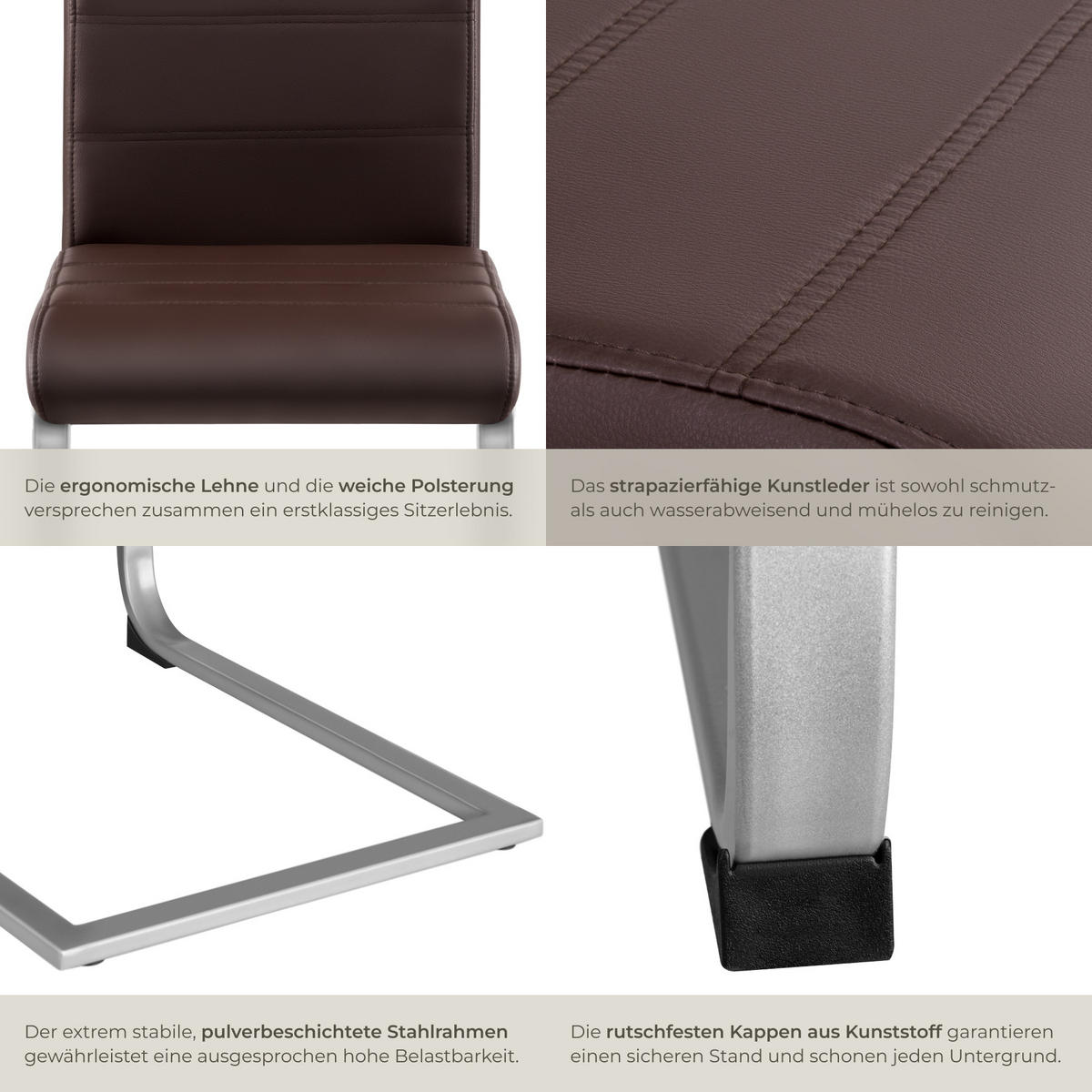 SCHWINGSTUHL 4er Set Bettina 41 x 52 x 99 cm cappuccino - Braun, Textil (52/99/41cm) - tectake