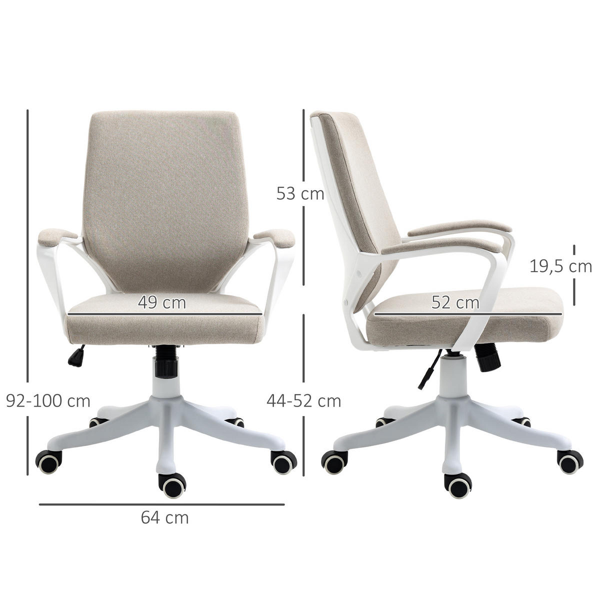 BÜROSTUHL Randall Beige/Weiss Polyester 62/69/92-100 cm - Beige, Kunststoff/Textil (62/100/69cm) - Jamb