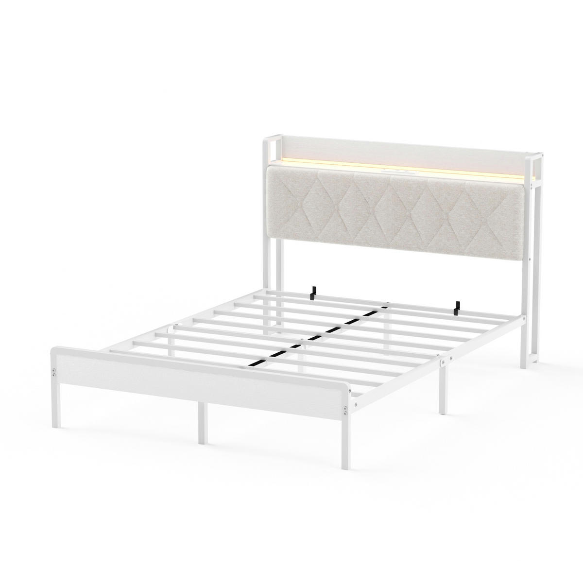 POLSTERBETT 140x190 cm in Weiß mit LED-Beleuchtung, USB-Anschluss und Stauraum - Weiß, Textil (140/190cm) - IVMEU