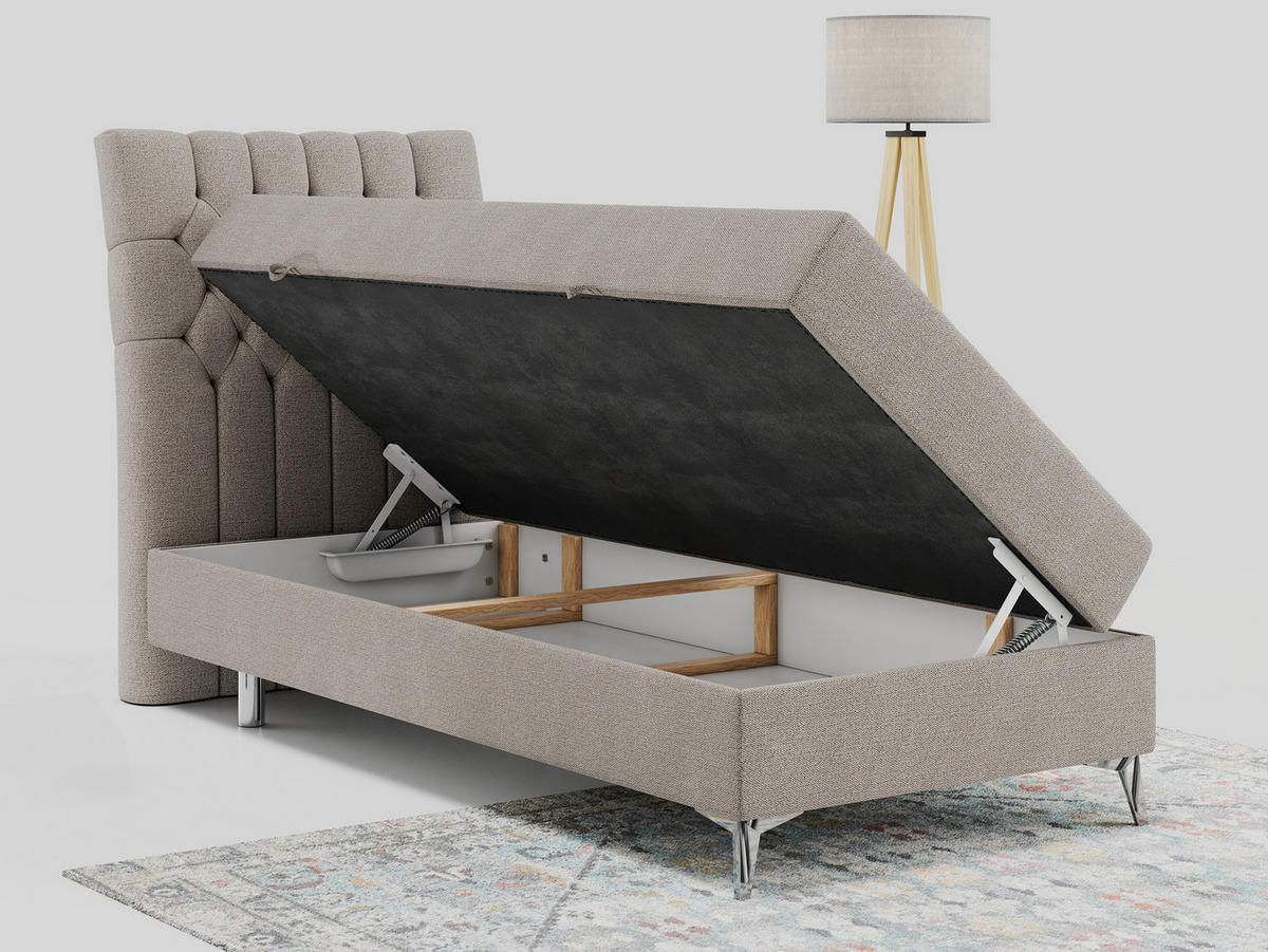 BOXBETT MILEN 90/200 Beige Struktur - H3 - Links Seite - Beige, Holz/Textil (90/200cm) - MKS