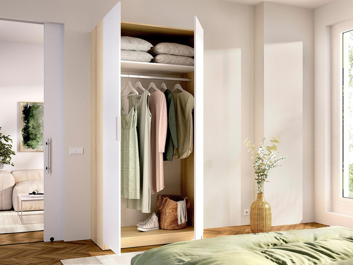 KLEIDERSCHRANK - 91 cm x 51.4 cm - holz - naturfarben hell, weiß Kalony - Naturfarben/Weiß, Holz (91/203.5/51.4cm) - Vente-Unique