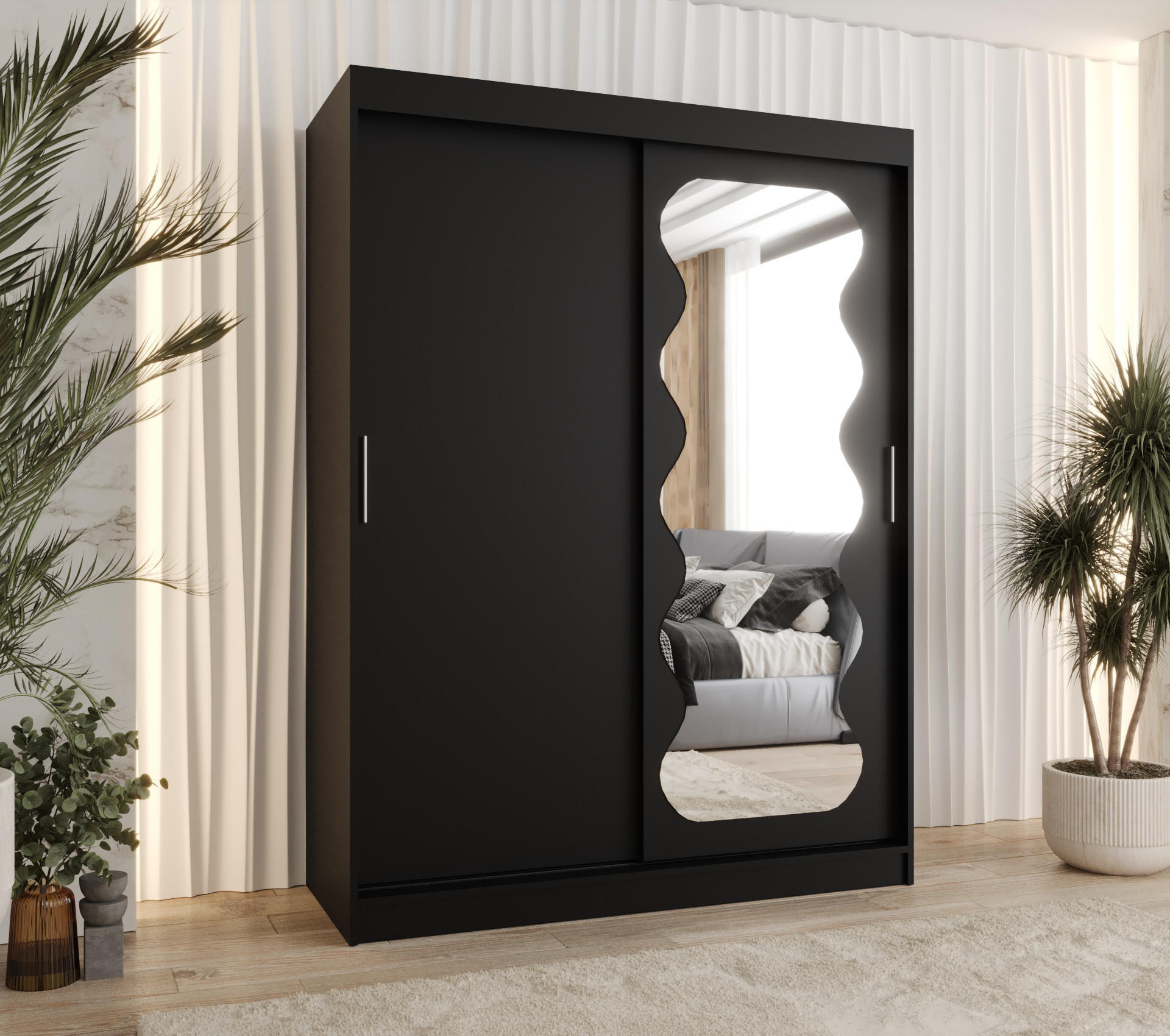 SCHWEBETÜRENSCHRANK 200/150/62 2-türig - Silberfarben/Schwarz, Holz (150/200/62cm) - MÖBEL KRYSPOL