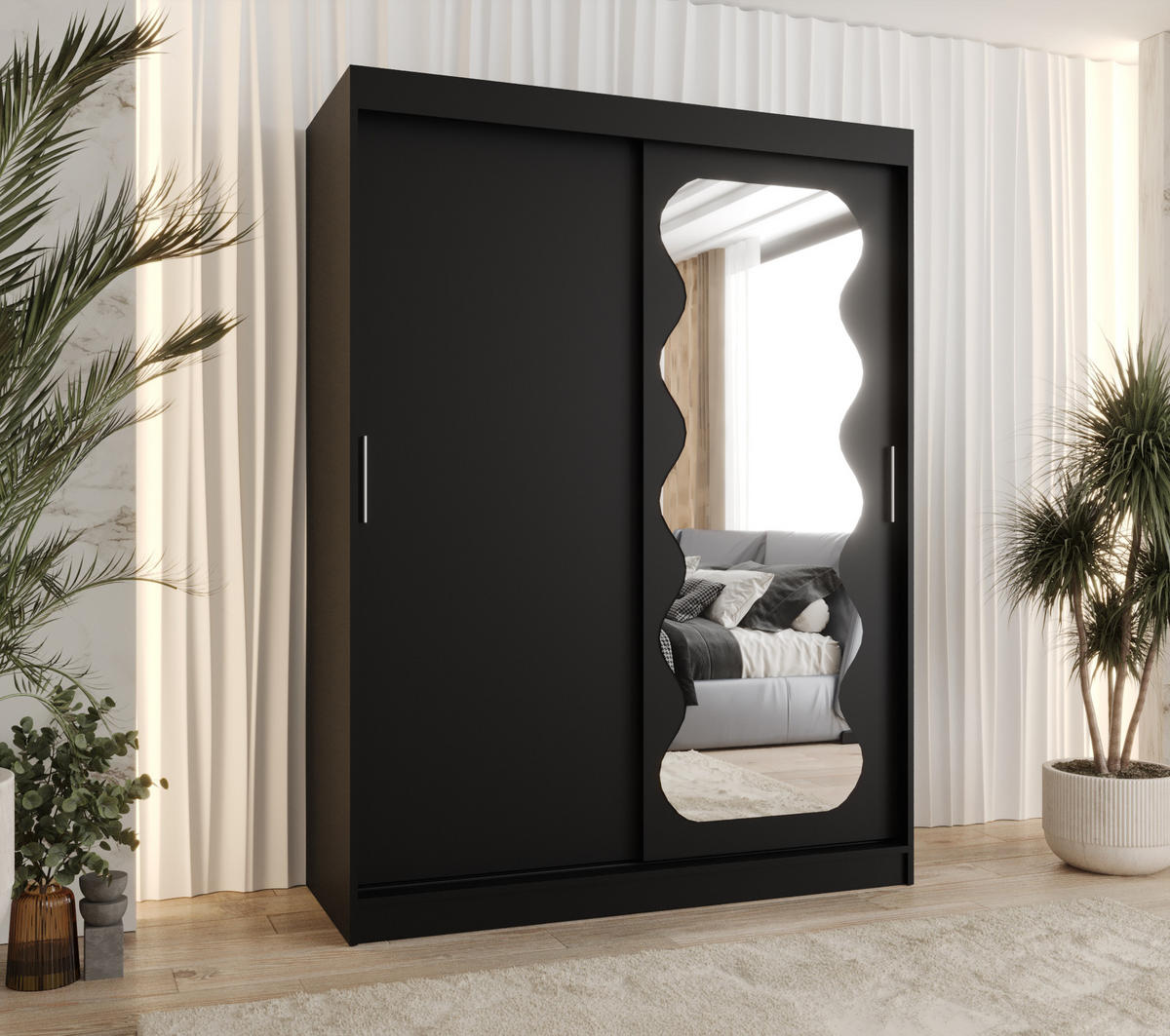 SCHWEBETÜRENSCHRANK 200/150/62 2-türig - Silberfarben/Schwarz, Holz (150/200/62cm) - MÖBEL KRYSPOL