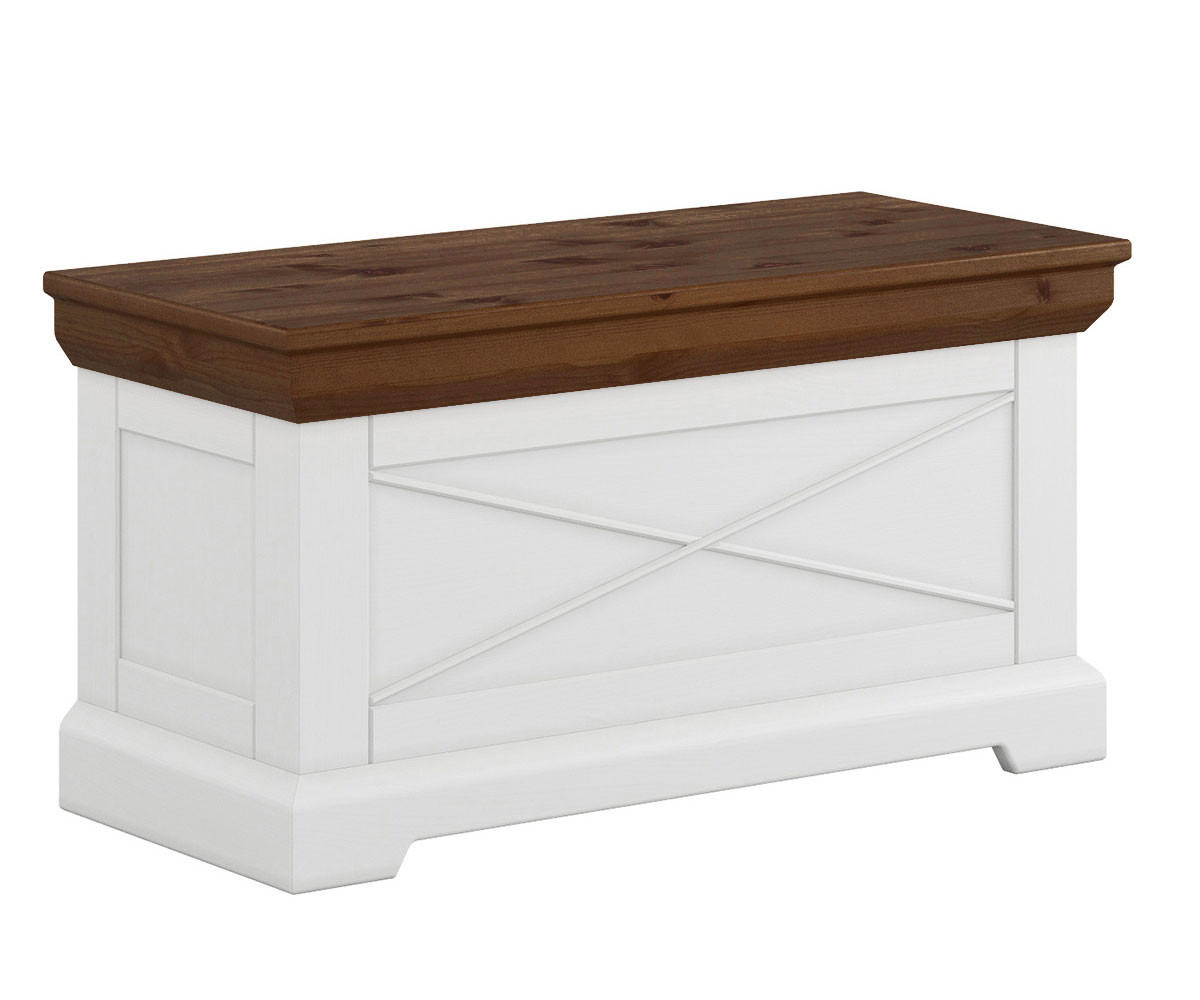 SITZBANK Marone Elite Weiß / Kiefer Tabak 95 / 42 / 50cm - Dunkelbraun/Weiß, Holz (95/50/42cm) - Feldmann-Wohnen