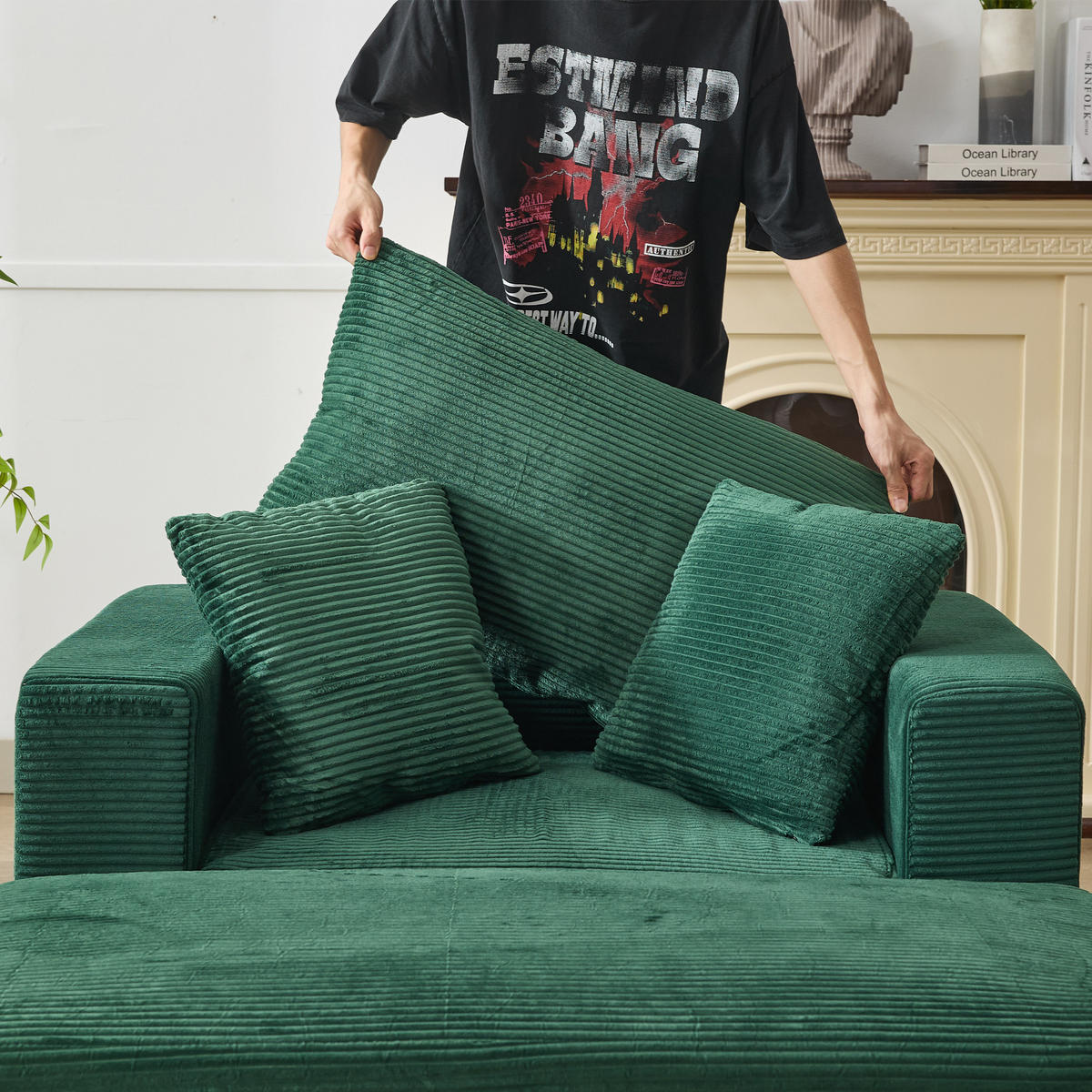 XXL-SESSEL mit Fußablage und 3 Kissen, DE-42357, Smaragdgrün - Grün, Metall (74/57/107cm) - ComfortXL