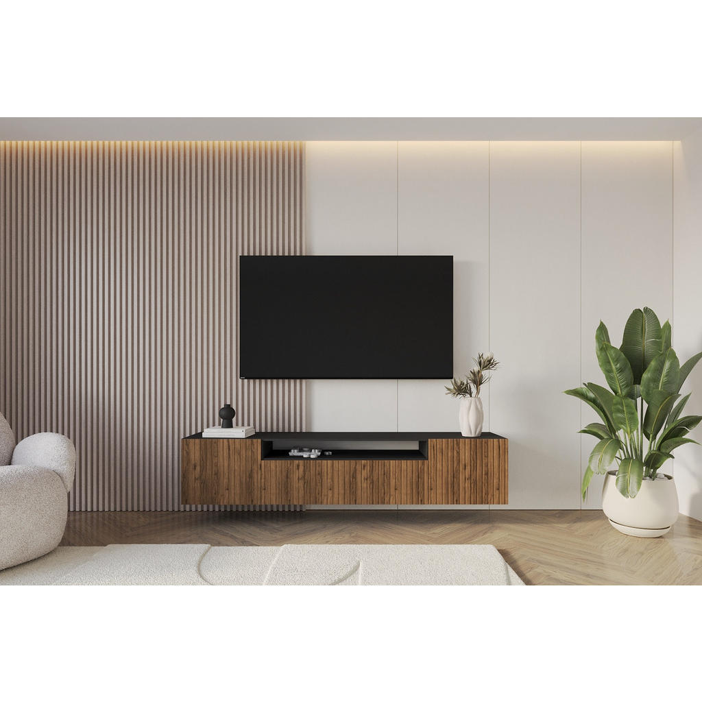Thumbnail - Altdecor Lowboard, Eiche Wotan, Schwarz, Holzwerkstoff, Rechteckig, 200x40x41 cm, Wohnzimmer, Wohnwände, Lowboards, Lowb...