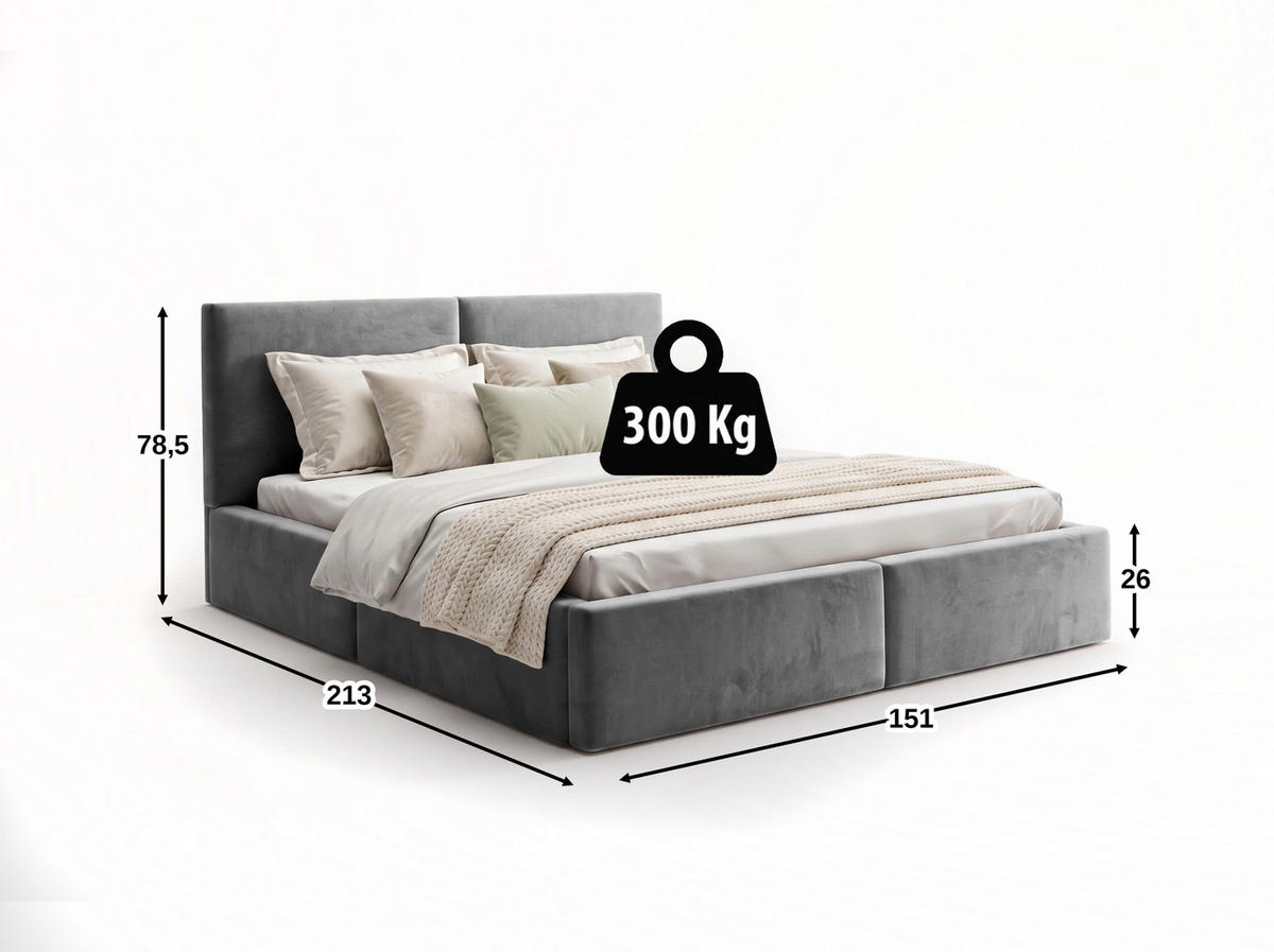 POLSTERBETT 140X200 Grau mit Stauraum - Grau, Textil (140/200cm) - Interbeds