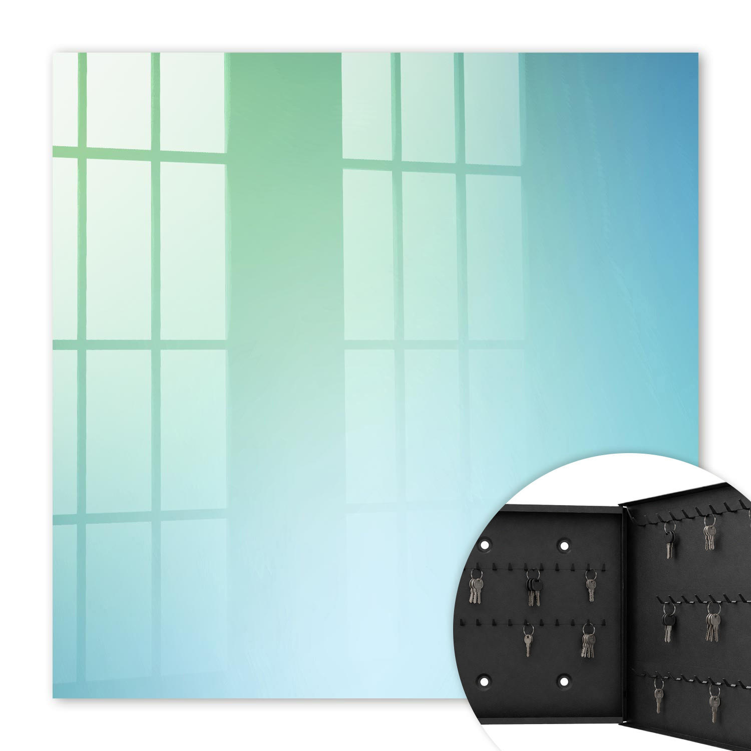 SCHLÜSSELBOX Schwarz 30x30 cm- Türöffnung nach rechts - Farbverlauf - Grün, Metall (30/30/5cm) - TULUP