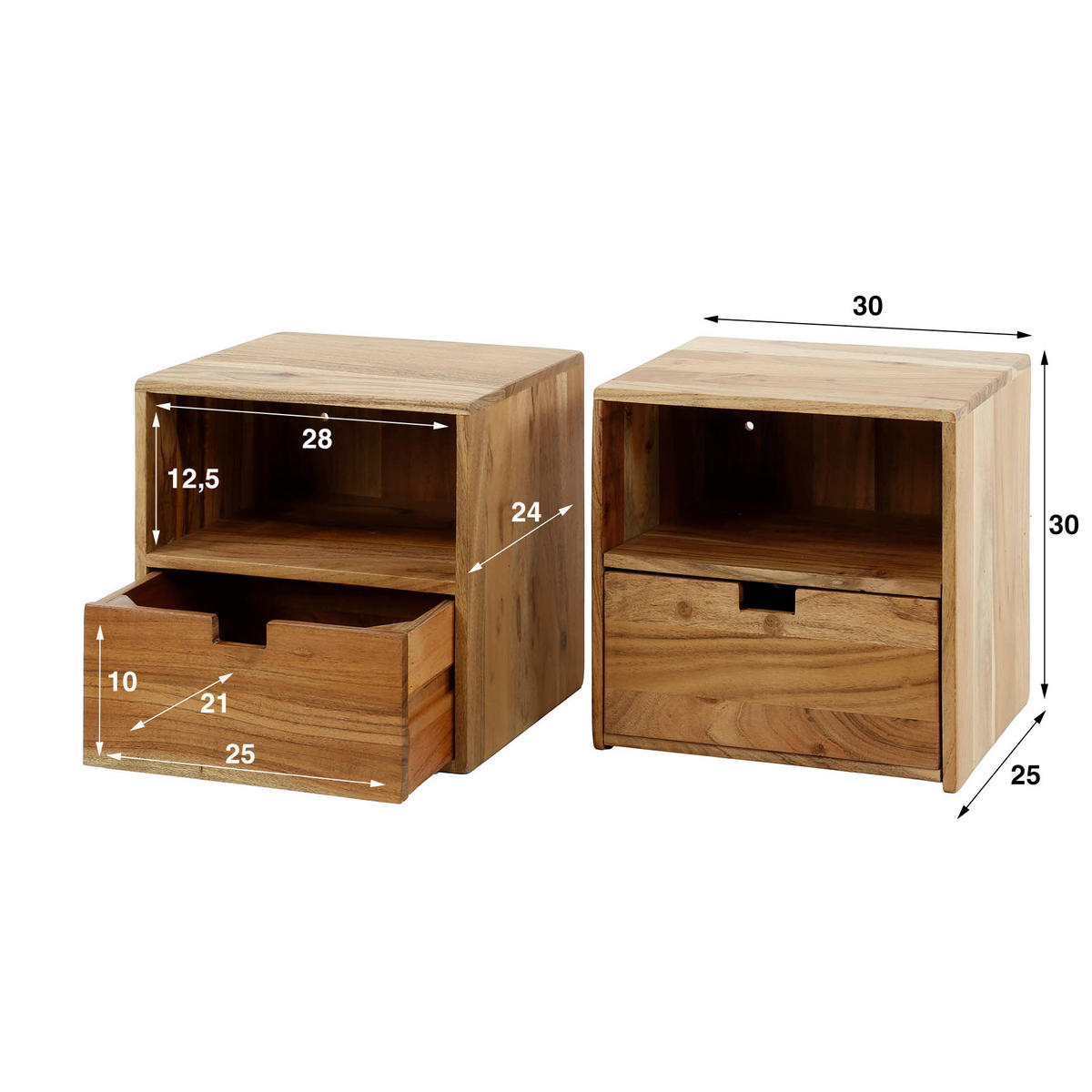 NACHTTISCH Flach Braun 25/30/ 30 cm 2er-Set - Braun, Holz (30/30/25cm) - Hoyz Collection