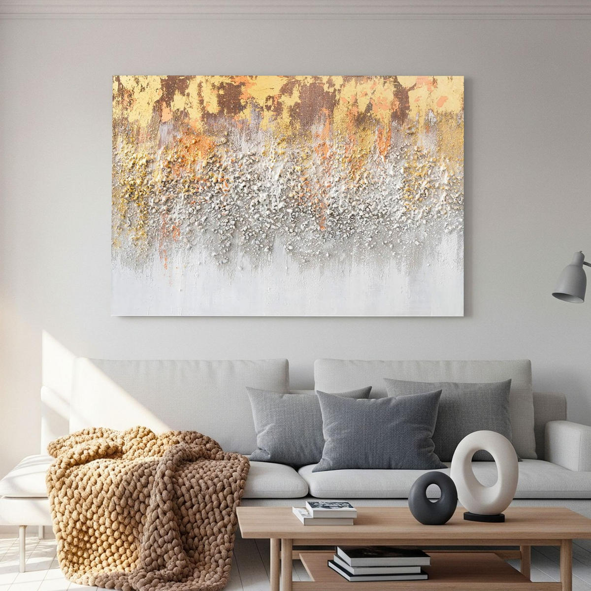 ACRYLBILD HANDGEMALT 90/60 cm - Weiß/Grau, Holz/Textil (90/60cm) - KUNSTLOFT