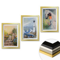 WANDBILDER 3er Set - 20x30 cm Goldrahmen - Landschaft Leuchtturm Pferd Mädchen - Goldfarben, Kunststoff (20/30cm) - ArtPrintCave