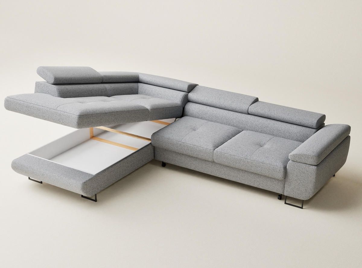 ECKSOFA MIT SCHLAFFUNKTION Concord Hellgrau Webstoff - Hellgrau/Schwarz, Holz/Holzwerkstoff (277/203cm) - Maison de Reve