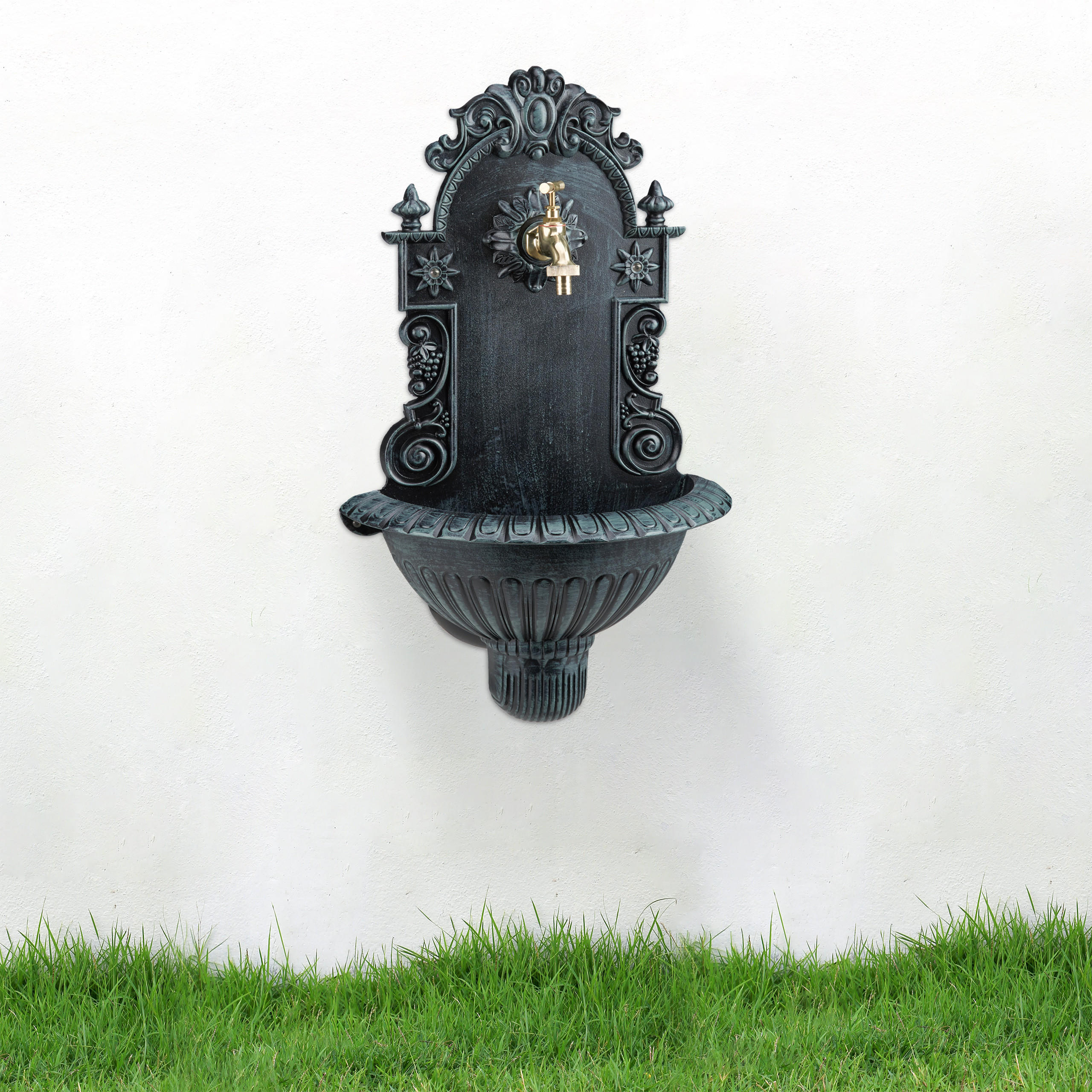 WANDBRUNNEN - Dunkelgrün, Metall (20/37.5/61.5cm) - Relaxdays
