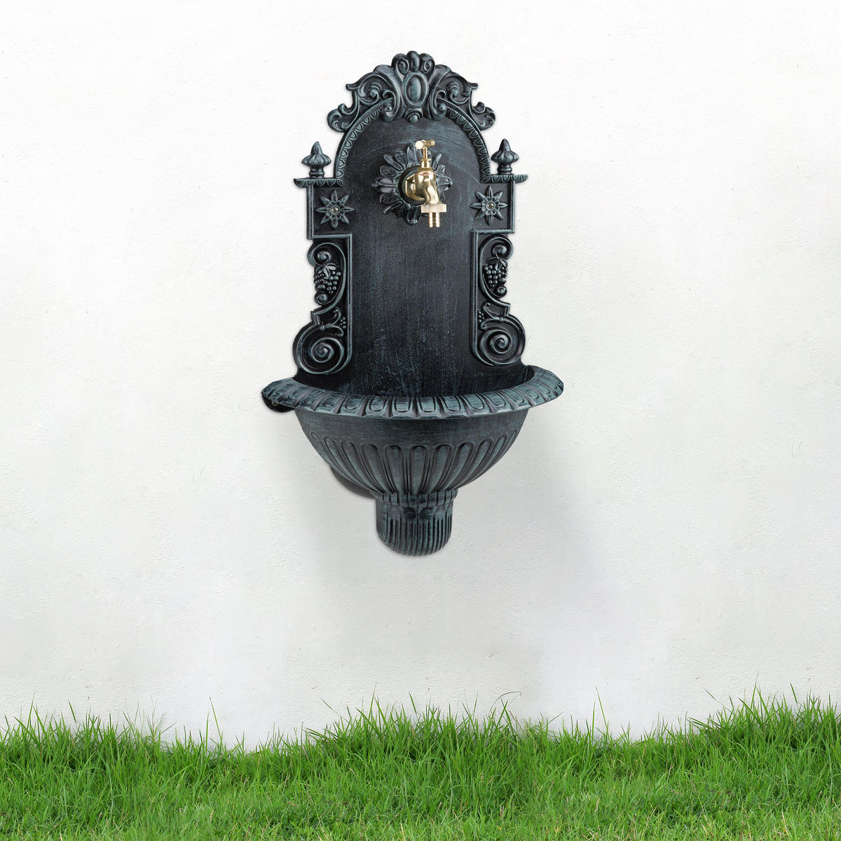 WANDBRUNNEN - Dunkelgrün, Metall (20/37.5/61.5cm) - Relaxdays