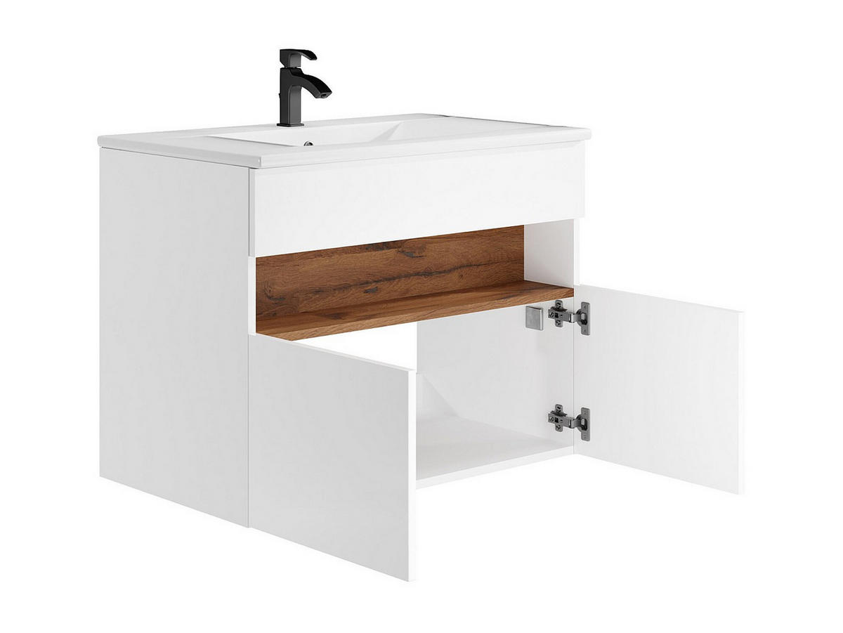 EINZELWASCHTISCH - 80cm x 46cm - MDF - naturfarben dunkel, weiß - POGEZA - Naturfarben, Holz (80/60/46cm) - Vente-Unique