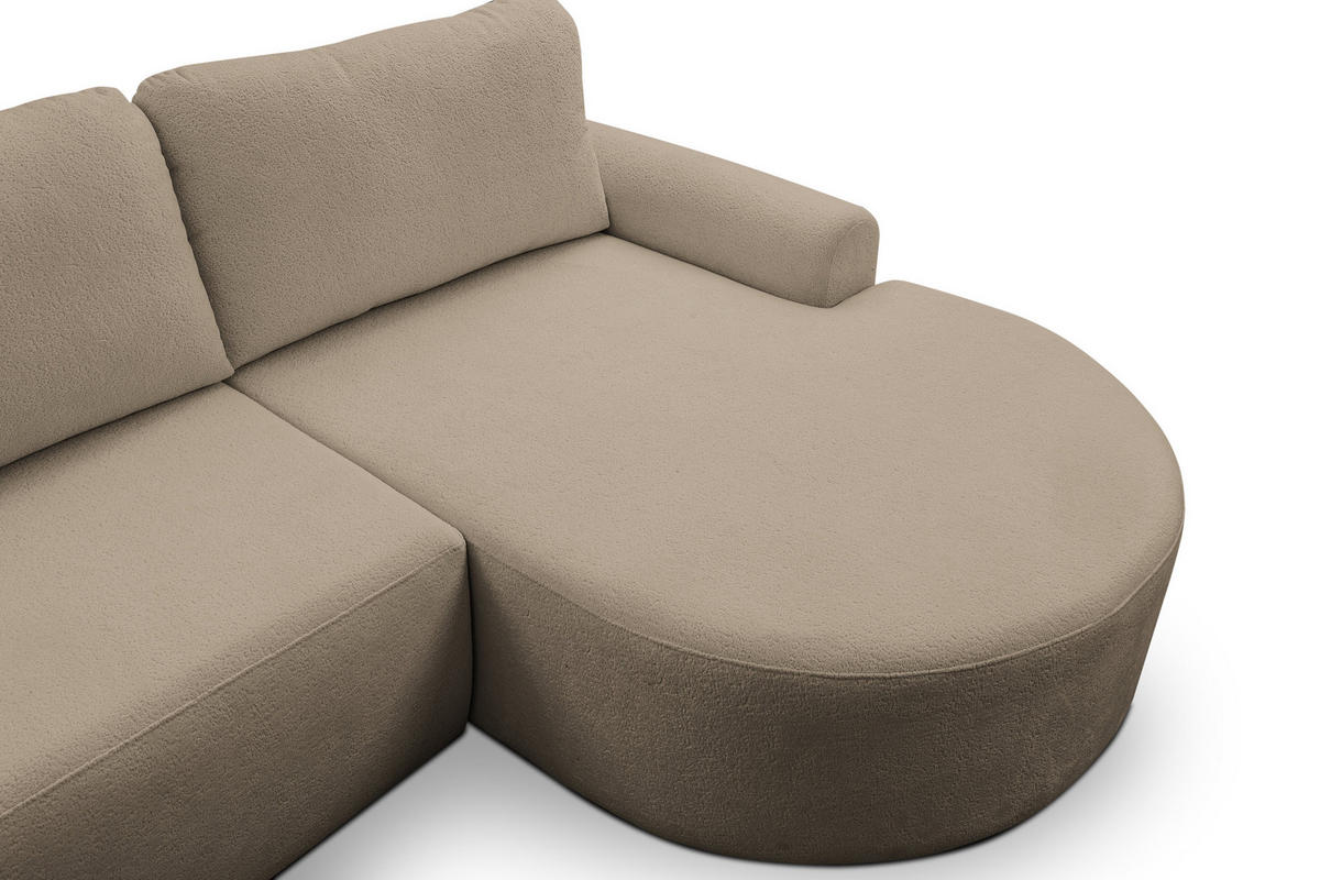 ECKSOFA Dream in L-Form mit Schlaffunktion und Bettkasten, Farbe: Braun, Bouclé-Stoff, Ottomane Rechts - Braun, Textil (260/136cm) - VENASI MÖBEL