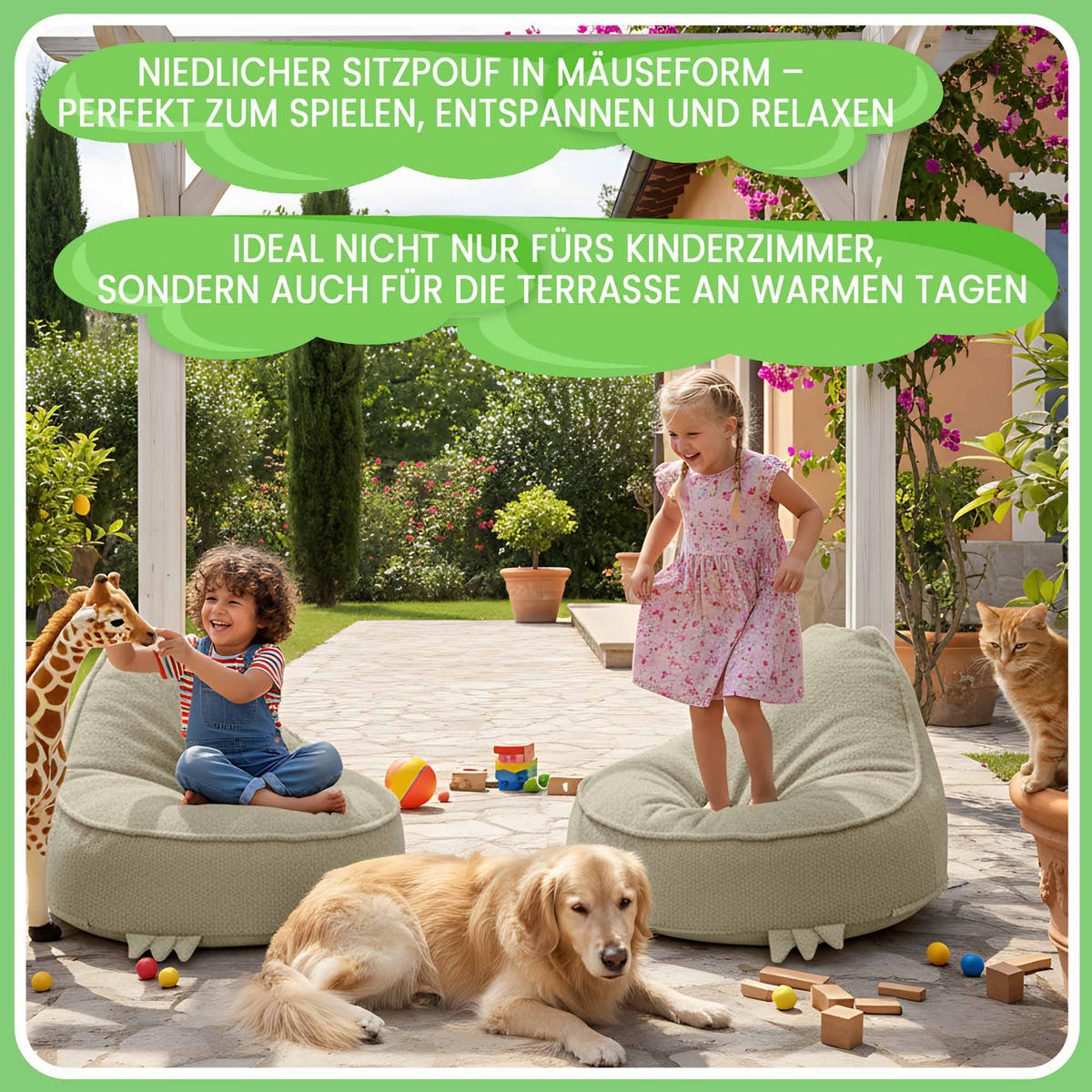 SITZSACK FÜR KINDER Dino 75/75/55 cm, weicher Bouclé 315 g/m², abnehmbarer Bezug, Toasted Almond - Beige, Textil (75/55/75cm) - Dreamroots