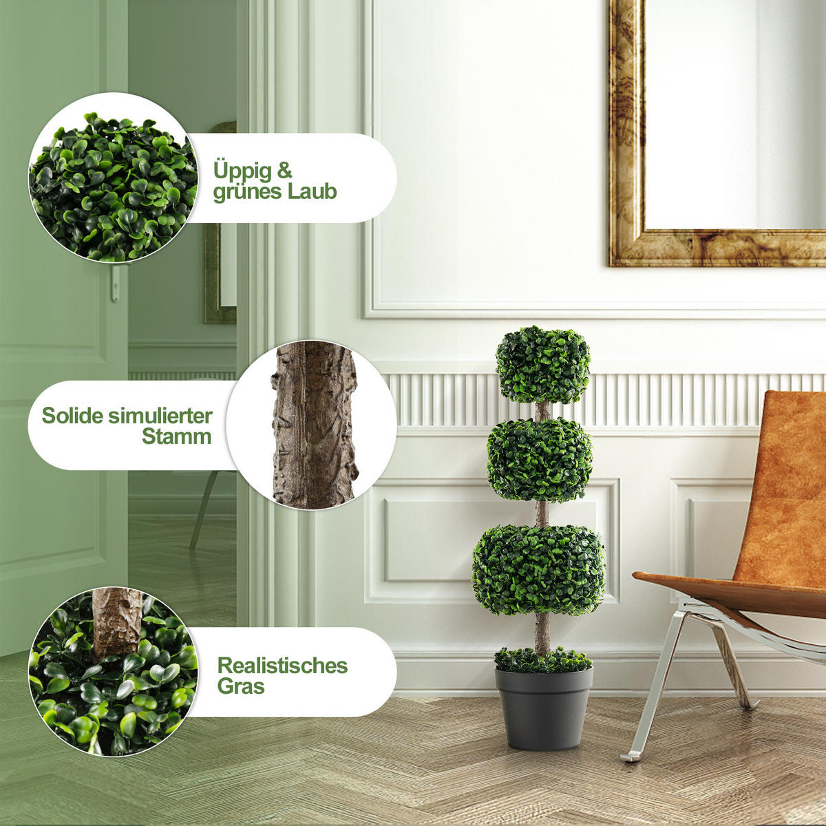 KUNSTPFLANZE Grün - Grün, Kunststoff (75cm) - COSTWAY