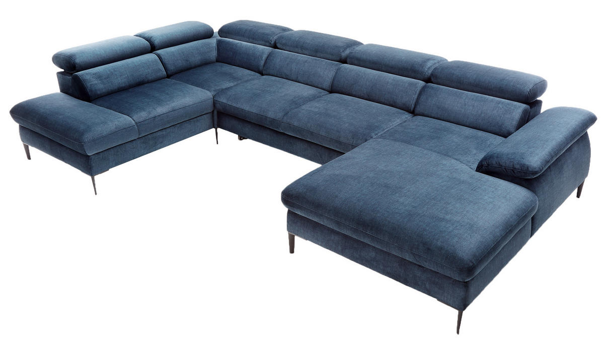 ECKSOFA U-Form 350 cm Amaro M mit Schlaffunktion, Rechts, Dunkelblau - Dunkelblau, Holz (353/214cm) - Emporius