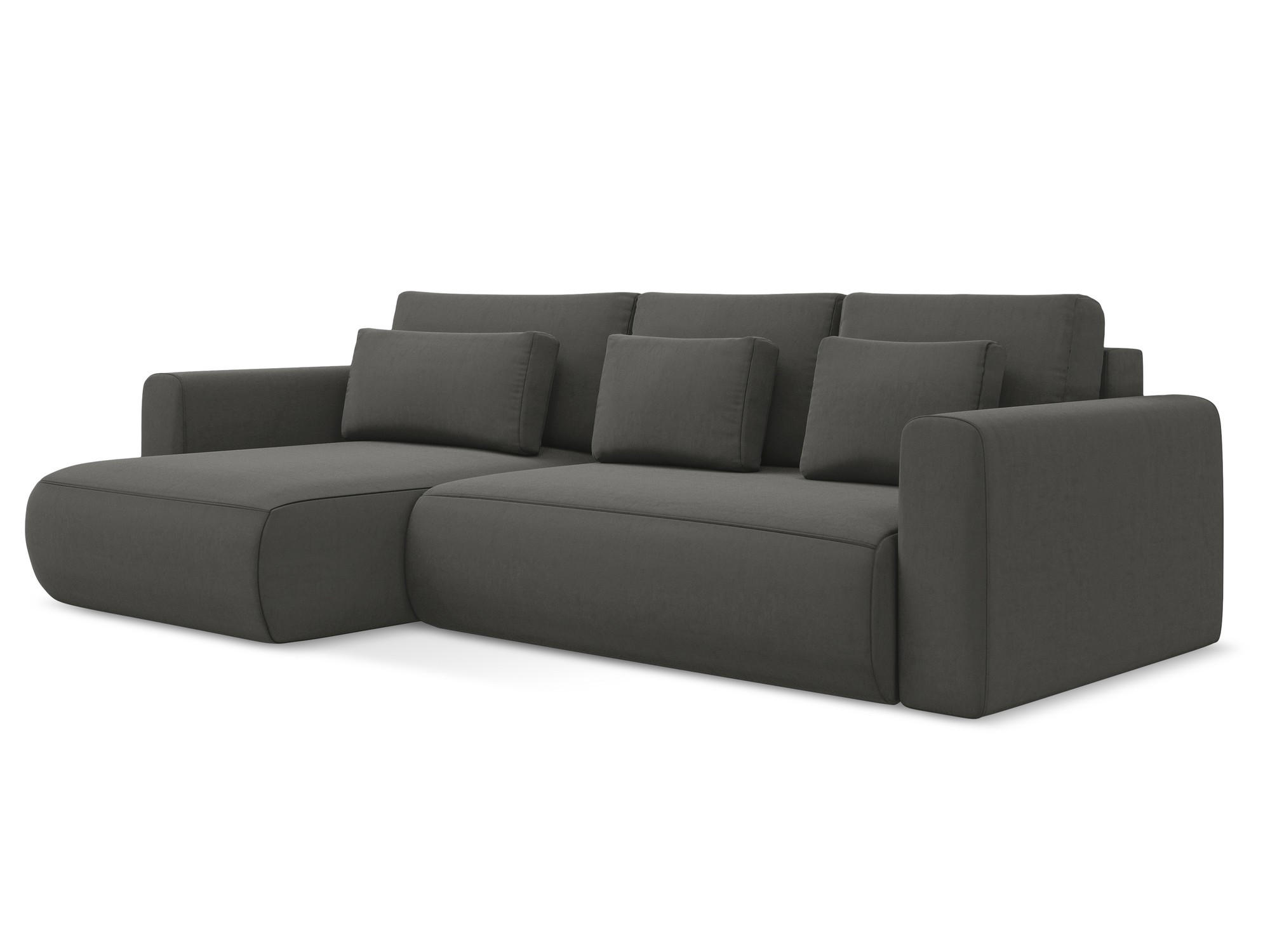 ECKSOFA mit Schlaffunktion Samt Stoff Grau - Dunkelgrau/Schwarz, Kunststoff/Textil (149/278cm) - Makamii