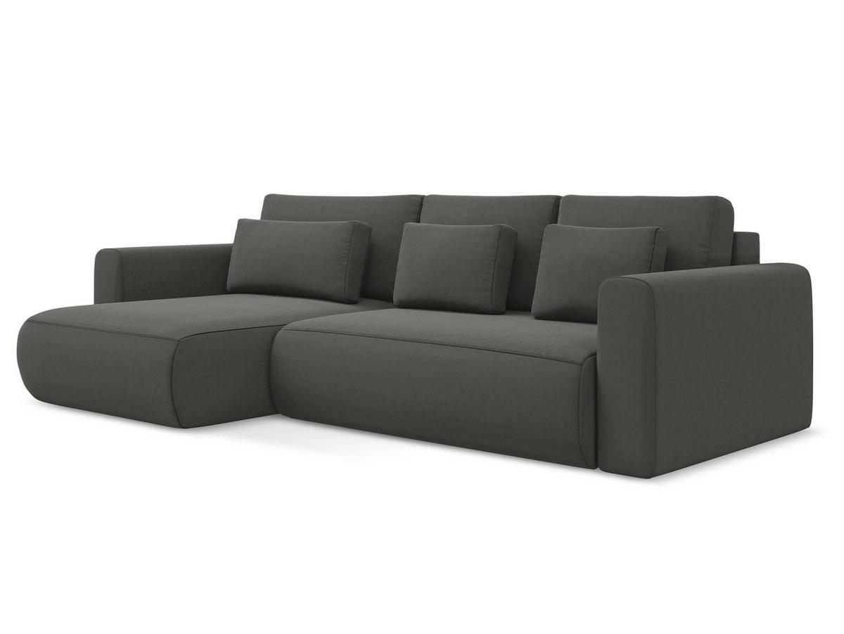 ECKSOFA mit Schlaffunktion Samt Stoff Grau - Dunkelgrau/Schwarz, Kunststoff/Textil (149/278cm) - Makamii