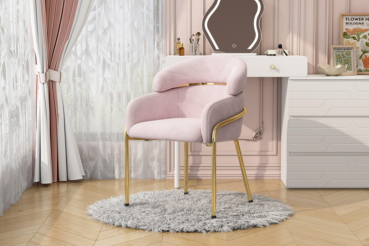 ESSZIMMERSTUHL Samt Rosa Metallbeine Einzelstuhl - Pink, Textil (54.5/79/56.9cm) - FLIEKS