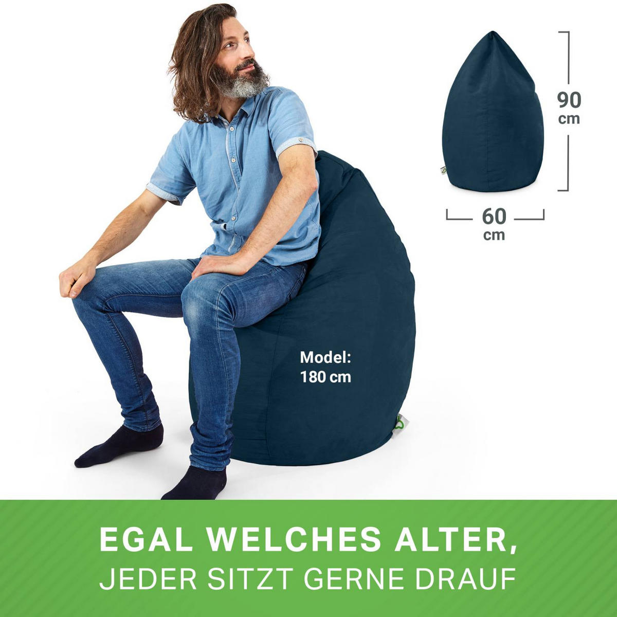 SITZSACK "Drop" 60x60x90cm - 220L - Dunkelblau, Textil (60/90/60cm) - Green Bean