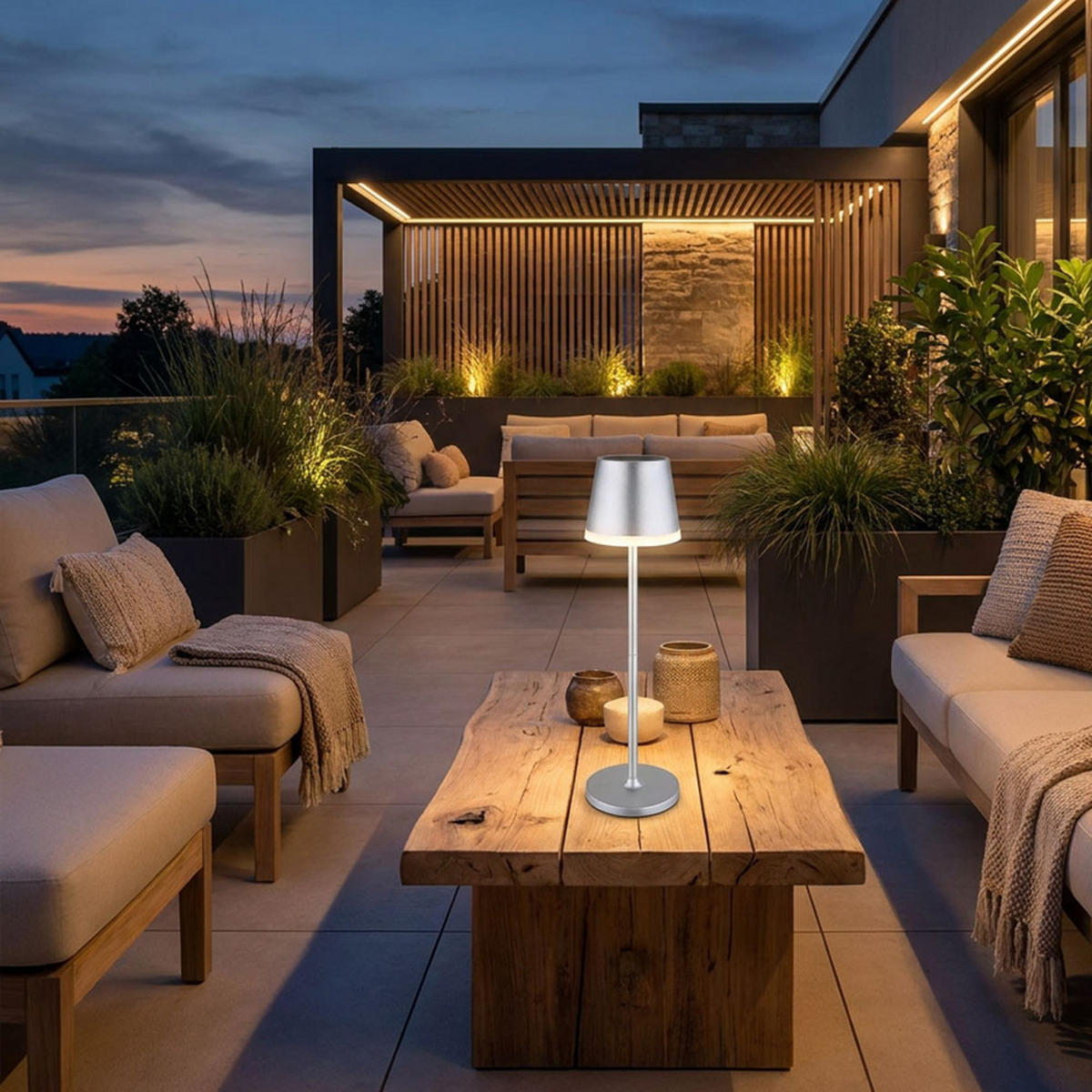 OUTDOOR TISCHLEUCHTE LED, Metall, Silber, verstellbar - Silberfarben, Metall (11/11/41cm) - Globo Lighting