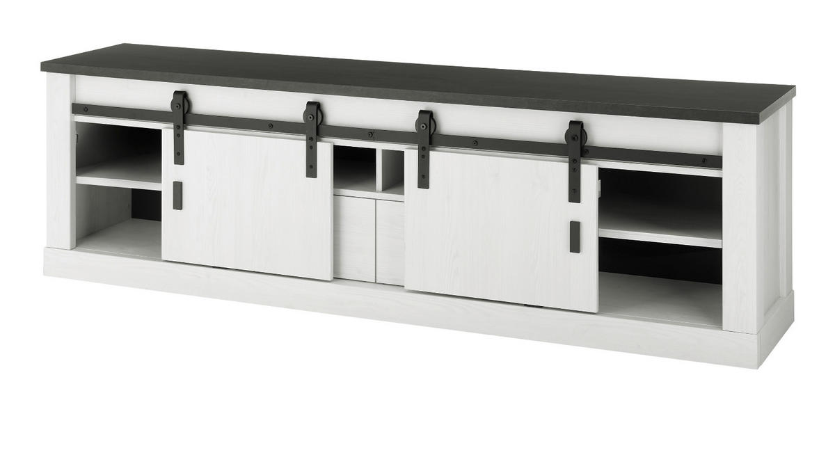 WOHNWAND weiß Pinie, anthrazit Landhaus, Wohnkombination 3-teilig 314 cm - Anthrazit/Weiß, Holzwerkstoff/Metall (272/170/43cm) - Furn.Design