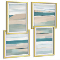 BILDER SET 4er Set - 50x50 cm & 40x60 cm Goldrahmen - Abstrakte blaue Landschaften - Goldfarben, Kunststoff (50/50cm) - TULUP