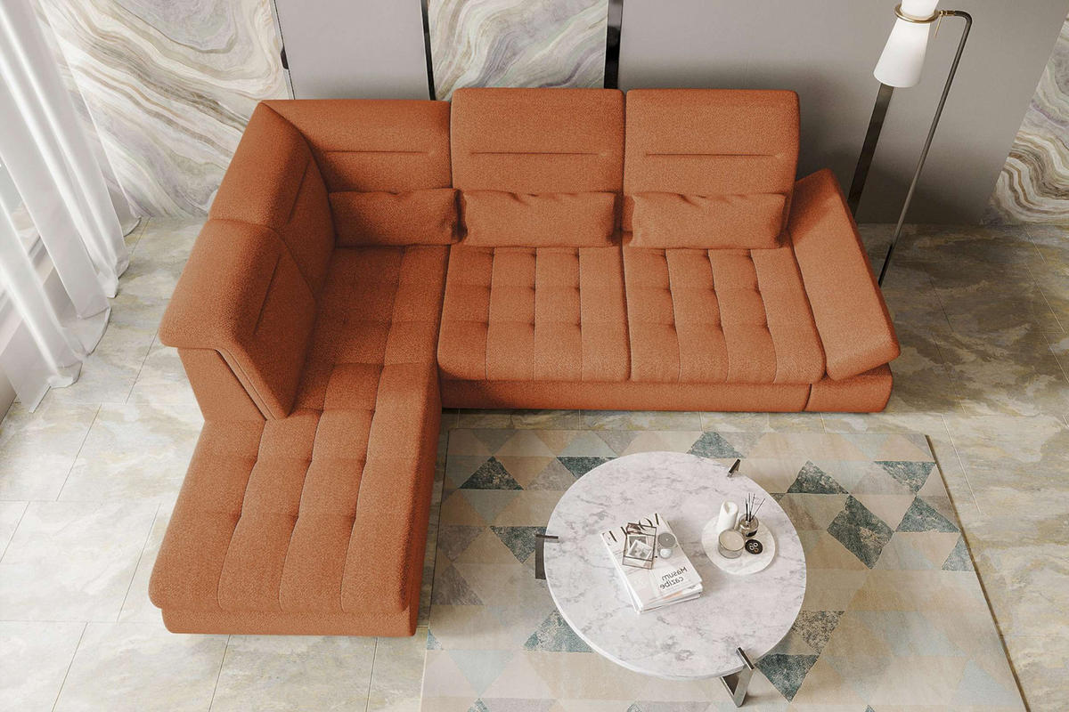 ECKSOFA Toscana Strukturstoff inkl. Schlaffunktion - Rostfarben, Textil (227/279cm) - 99rooms