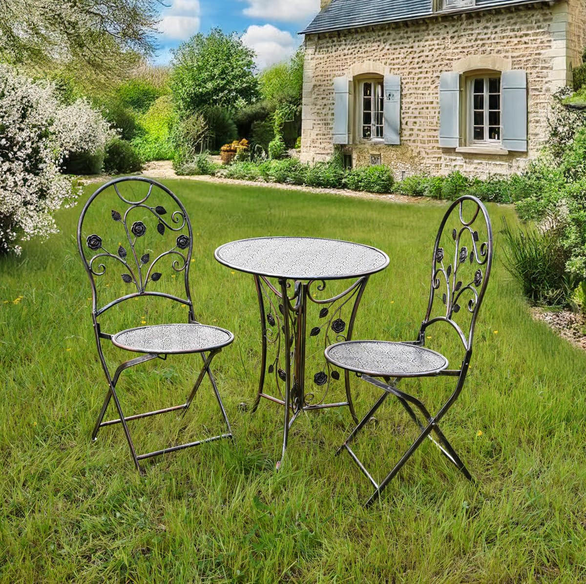 BALKONMÖBEL-SET Thilo 3-teilig Balkon-Set - Bronzefarben, Metall - DELUKE