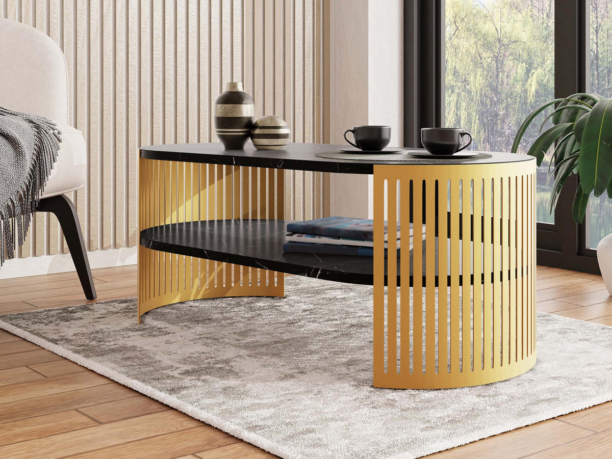 COUCHSITCH Fikoli Oval Gold I - Goldfarben/Schwarz, Holzwerkstoff/Metall (100/50/40cm) - MIRJAN24