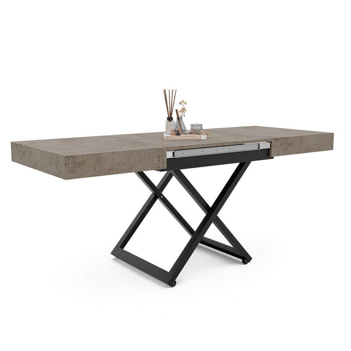 COUCHTISCH SANELLE ausziehbar mit Liftfunktion, 120/80/76 cm Schwarz / Grau - Schwarz/Grau, Holzwerkstoff/Metall (120/80/27cm) - Idohome