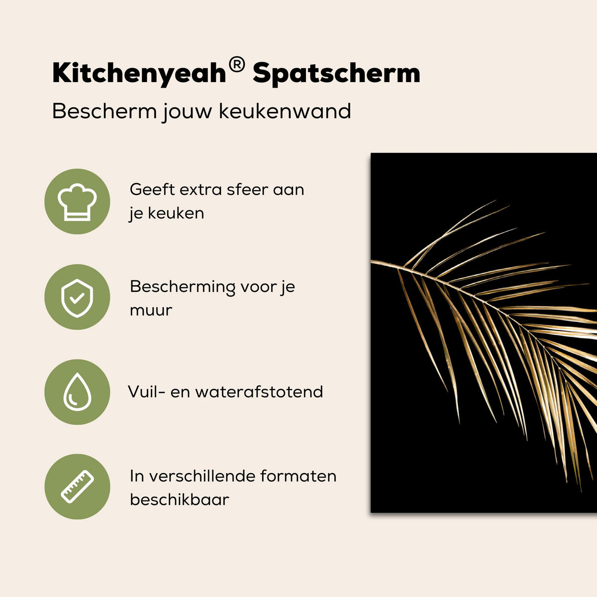 SPRITZSCHUTZ KÜCHE Blätter - Pflanzen - Gold - Schwarz - Luxus 90x60 cm - Goldfarben, Metall (90/0.3/60cm) - MuchoWow