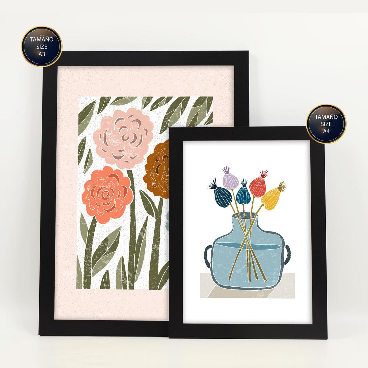 POSTER Set Mit 6 Drucken Blüten In Der Sammlung Ethnischer Style Drucke Dekorative Rahmen Für Ihr Zuhause Wandkunstdruck A3 & A4 Schwarzer Rahmen - Schwarz, Papier (29/3cm) - Nacnic