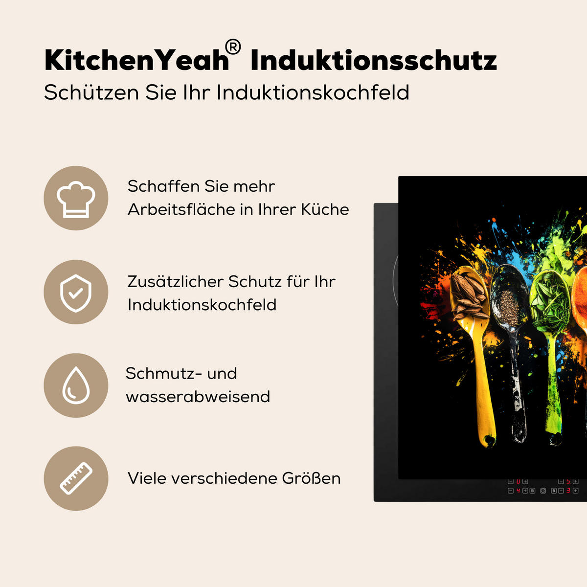 HERDABDECKPLATTE Löffel - Gewürze - Modern - Graffiti - Farbe - Farbenfroh 81x52 cm - Multicolor, Kunststoff (81/0.2/52cm) - MuchoWow