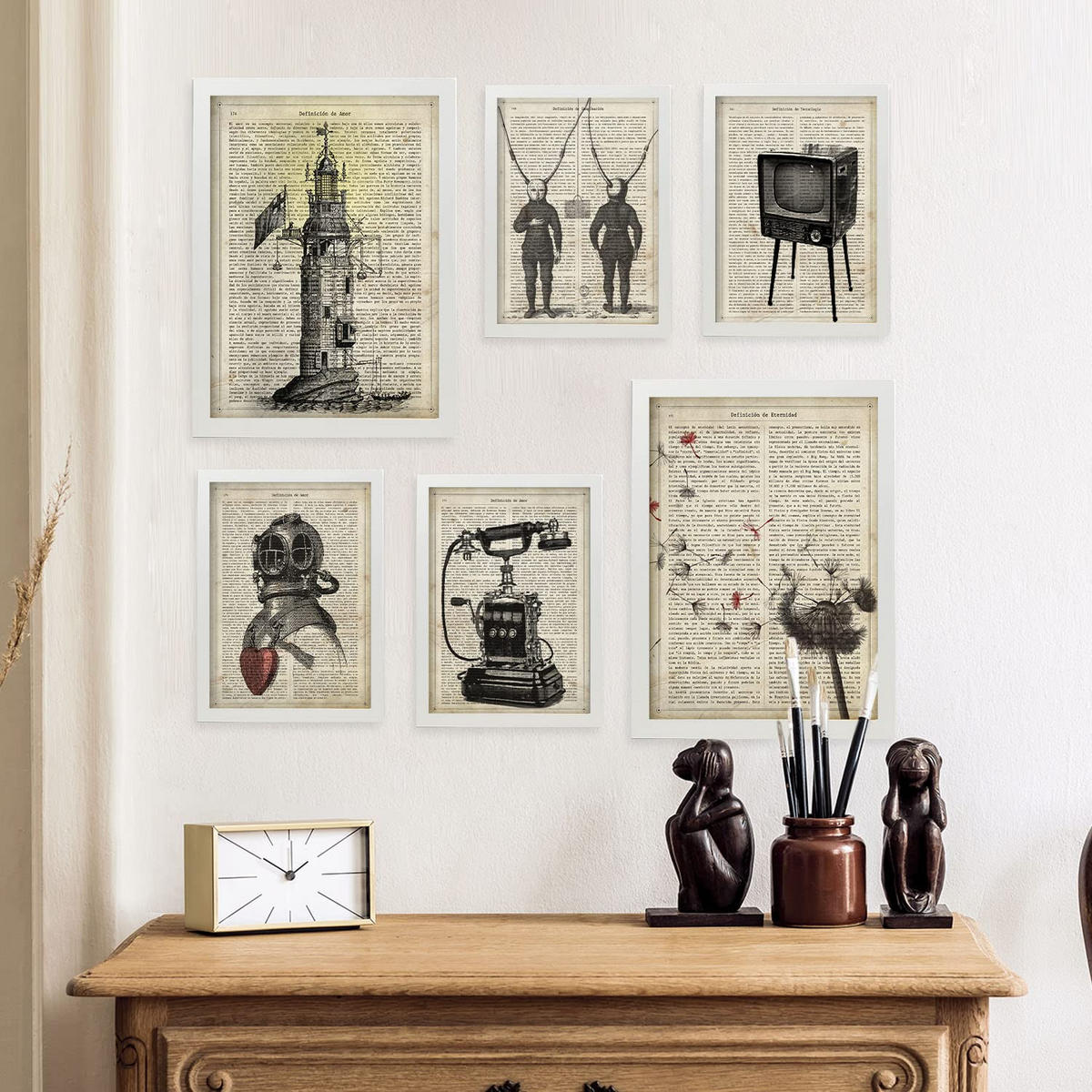 POSTER Set Mit 6 Vintage-Ästhetik Größe A3 & A4 Weißer Rahmen - Weiß, Papier (29.7/1cm) - Nacnic