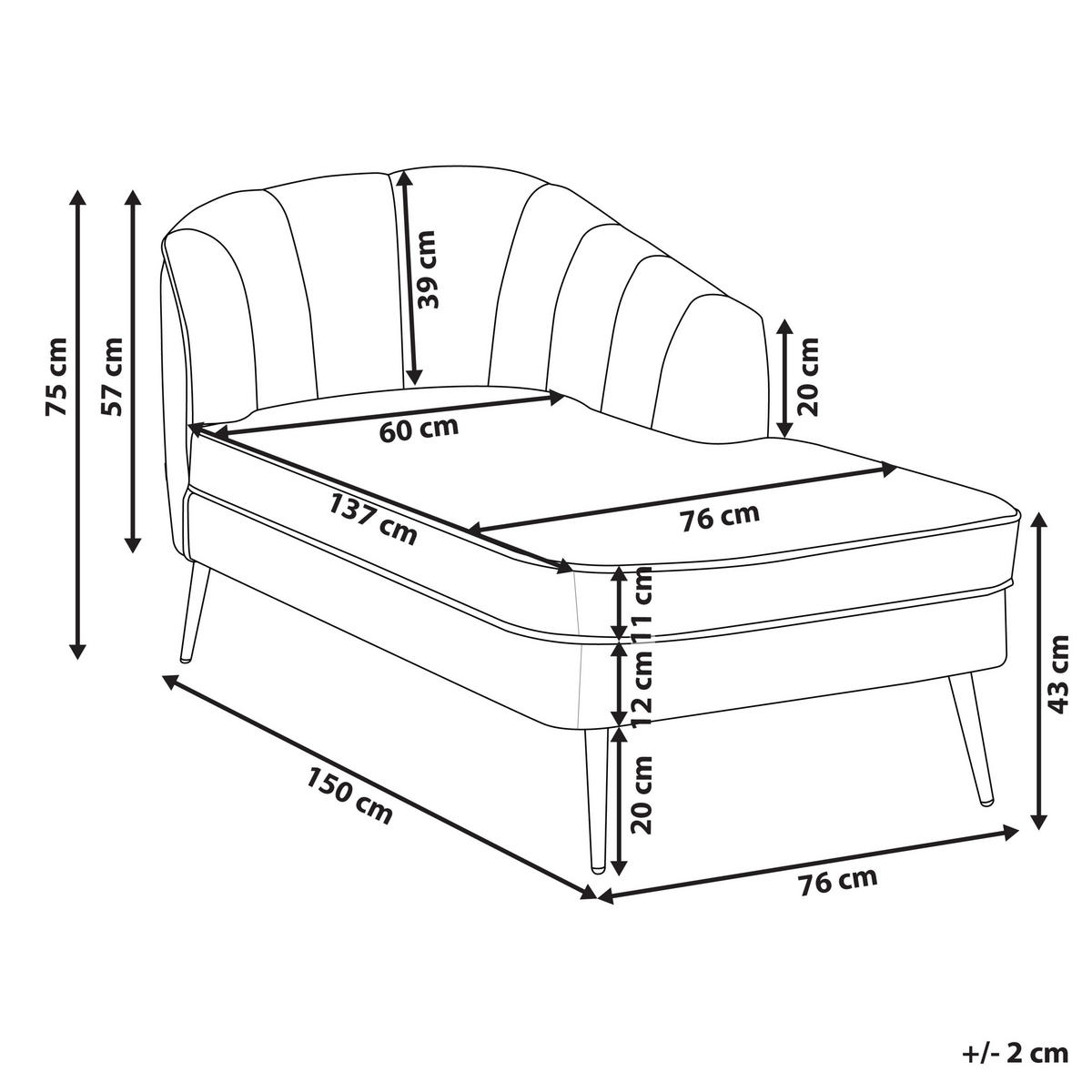 ČALOUNĚNÉ LEHÁTKO CHAISE LONGUE Sametová látka světle šedé pravostranné Allier - šedá/zlatá, textil (150/75/76cm) - Beliani