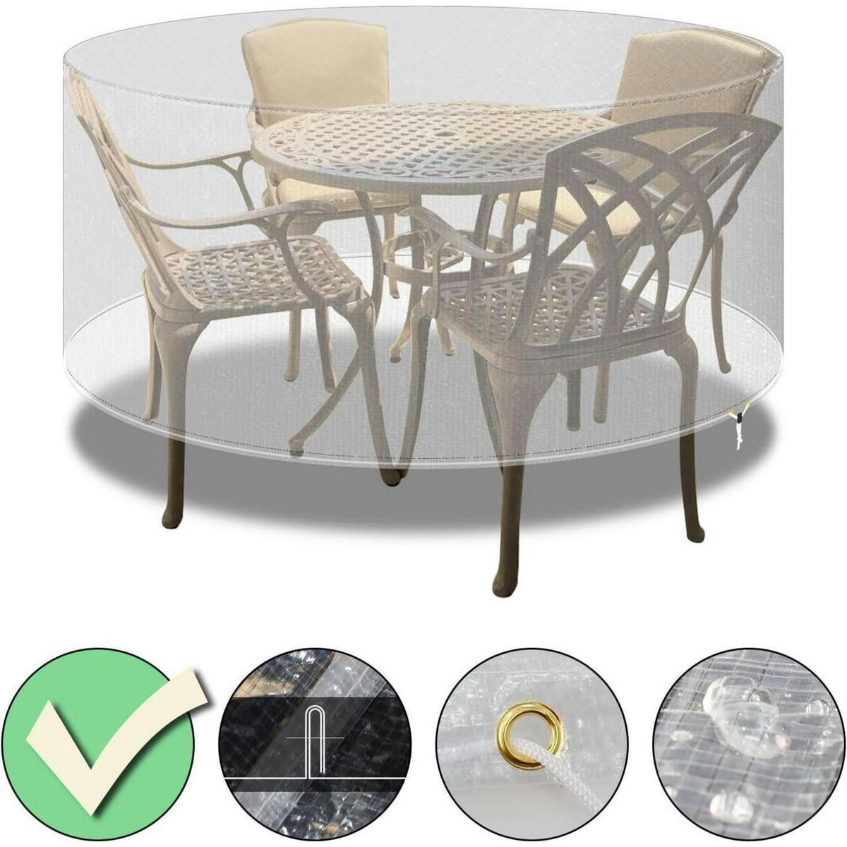 ABDECKHAUBE für Gartenmöbel Set rund 102 x 71 cm - Transparent, Kunststoff (102/71/102cm)
