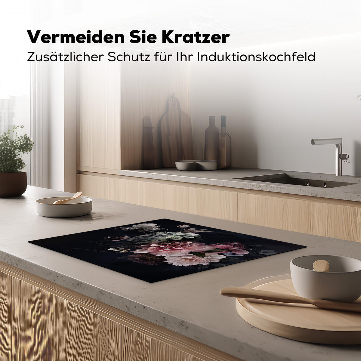 HERDABDECKPLATTE Blumen - Vintage - Pastell - Rosa - Weiß 65x52 cm - Altrosa, Kunststoff (65/0.2/52cm) - MuchoWow