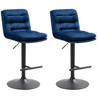 BARHOCKER 2er Set Samt blau - Blau/Schwarz, Textil/Metall (42/94/56cm) - CLP