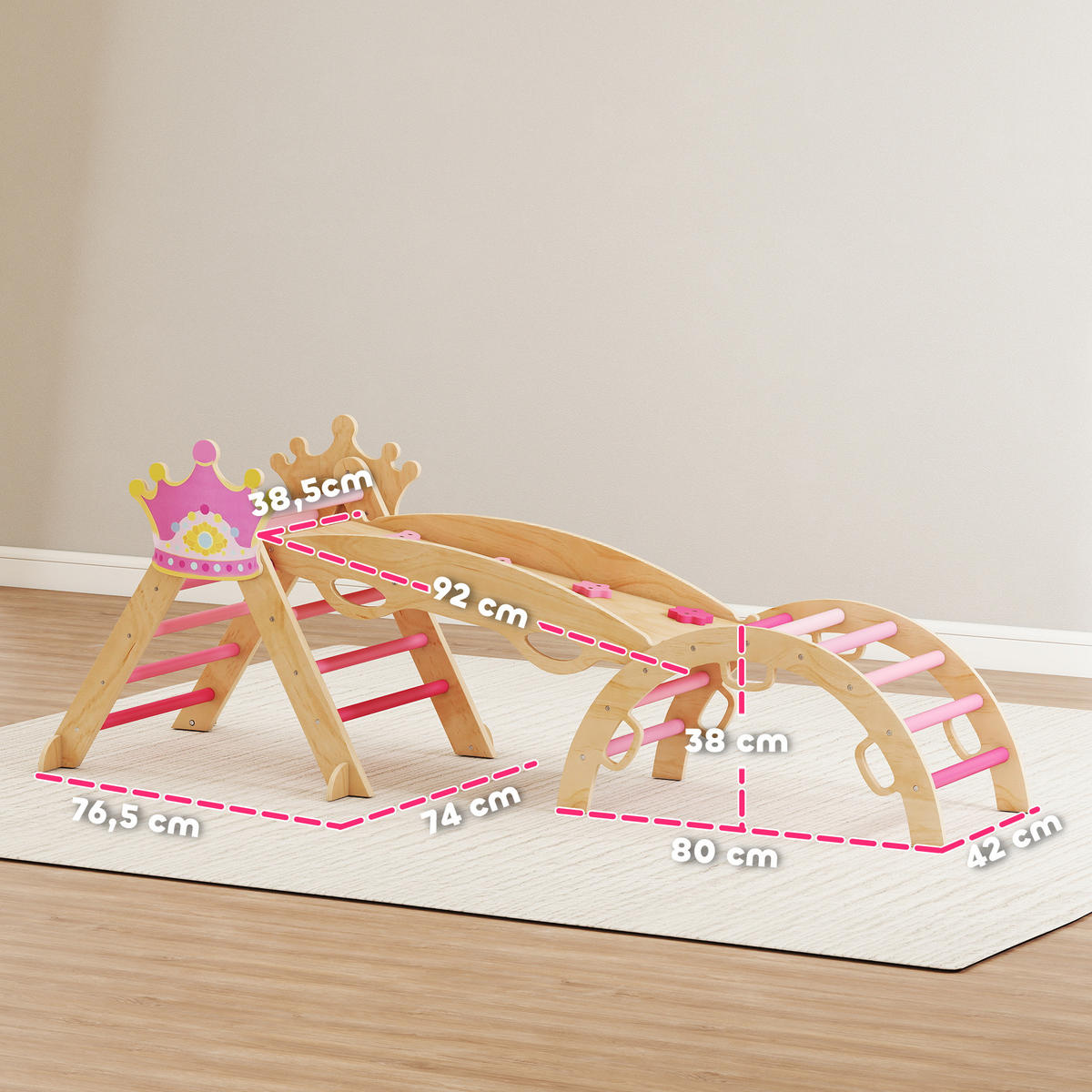 KLETTERGERÜST 8-in-1 DE-09863 mit Rutsche, Rampe und Bogen Holz - Pink, Holz (42/38/80cm) - ComfortXL